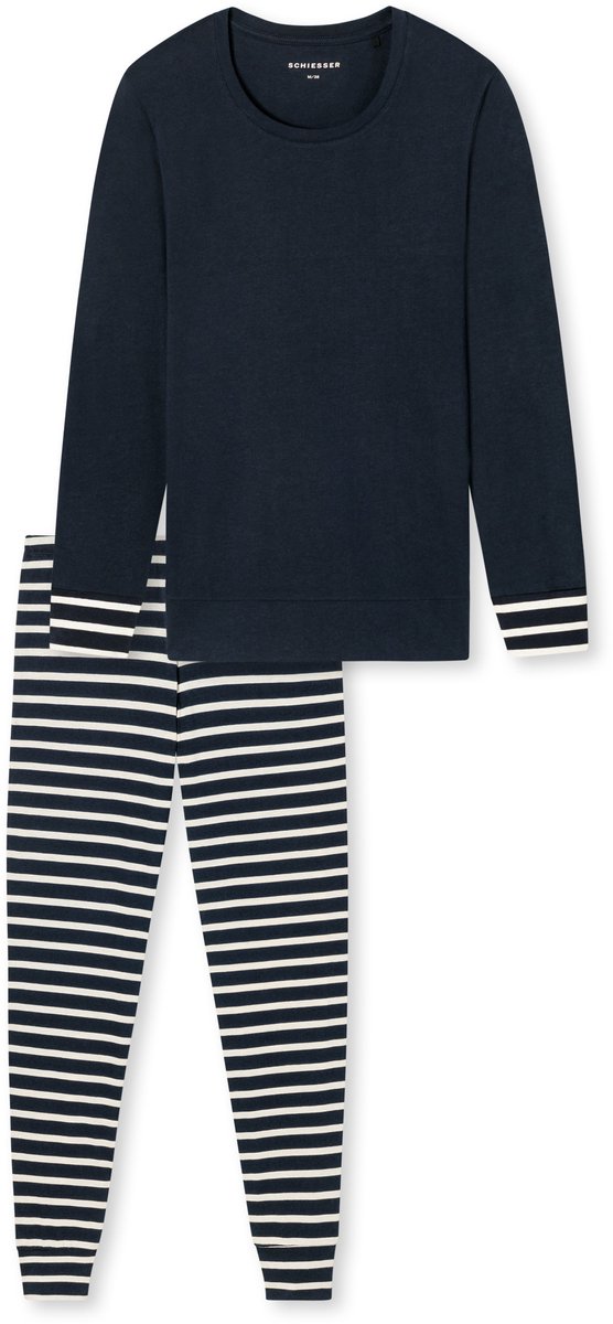 Schiesser Pyjama lang Dames Pyjamaset - nachtblauw - Maat XL