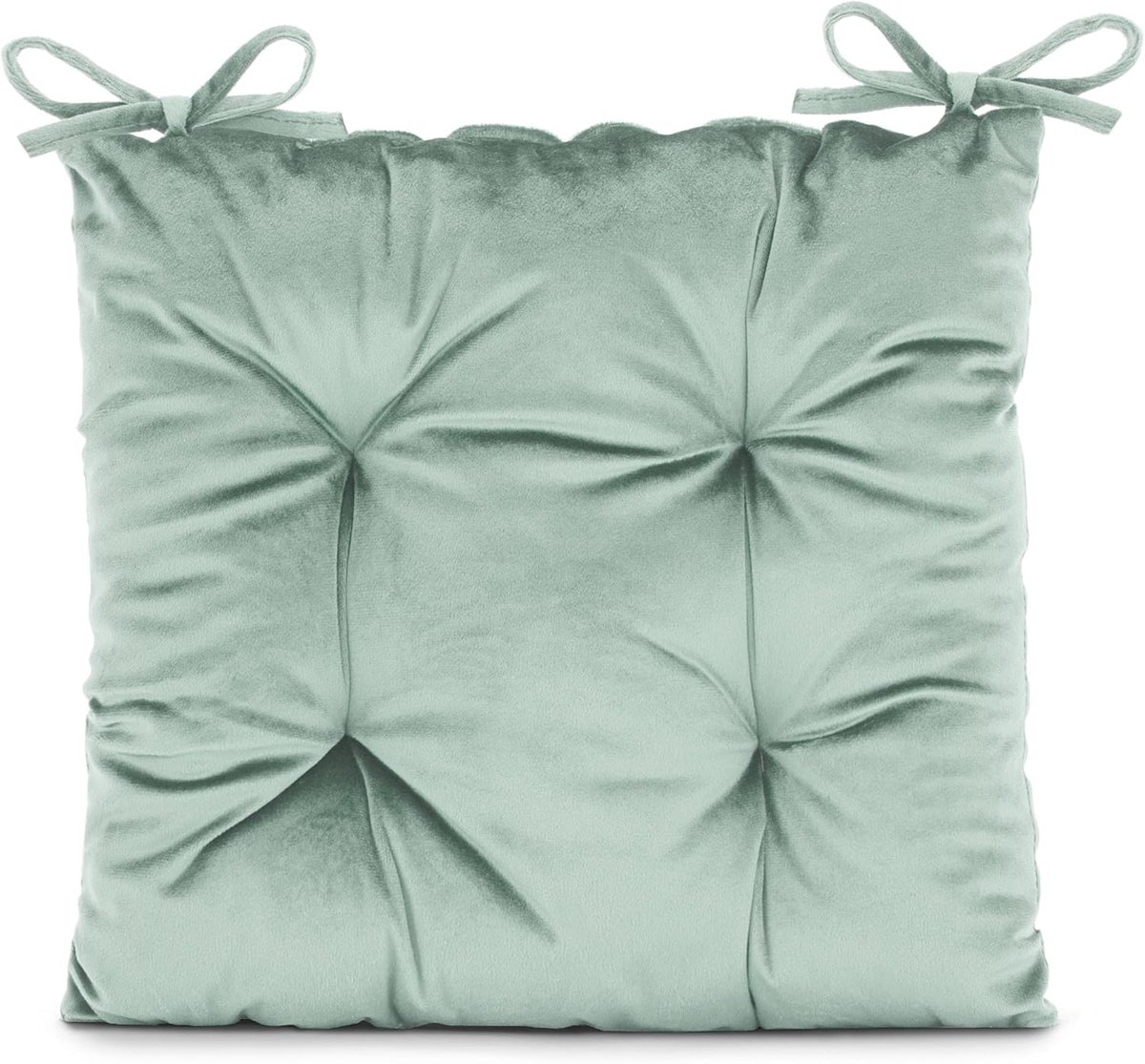 Aleksa stoelkussen met linten 40x40 cm zitkussen fluweel fluweel fluweel look mint