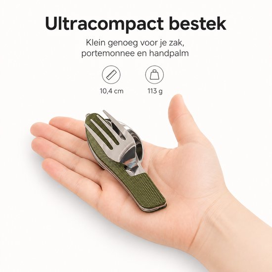 BOTC Campingbestek Set Inklapbaar - 4in1 - Set van 2 stuks - RVS - Survival Outdoor Camping - Vork, Lepel & mes opener — afbeelding 5