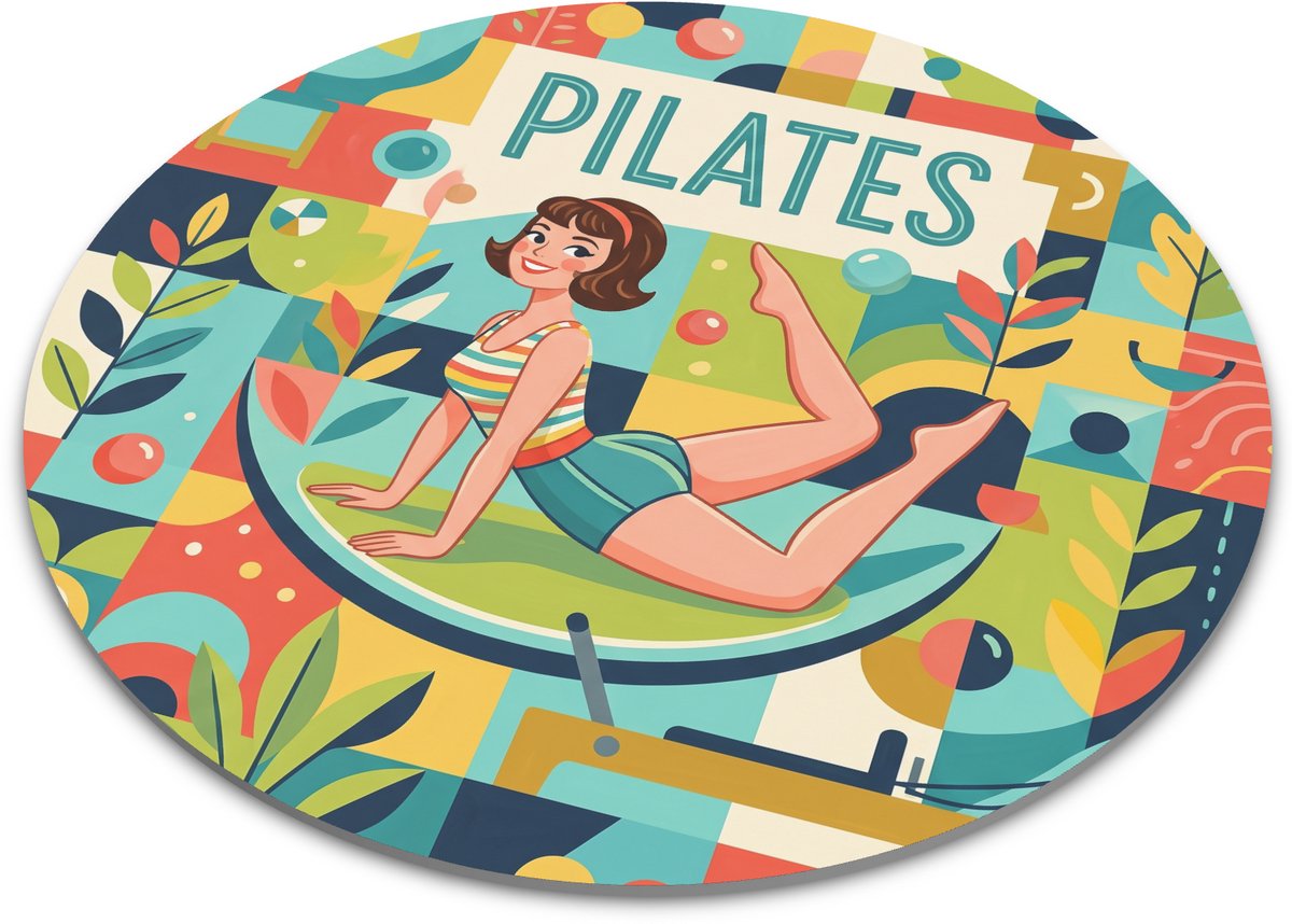 Ronde muismat Pilates Vrolijke retro illustratie