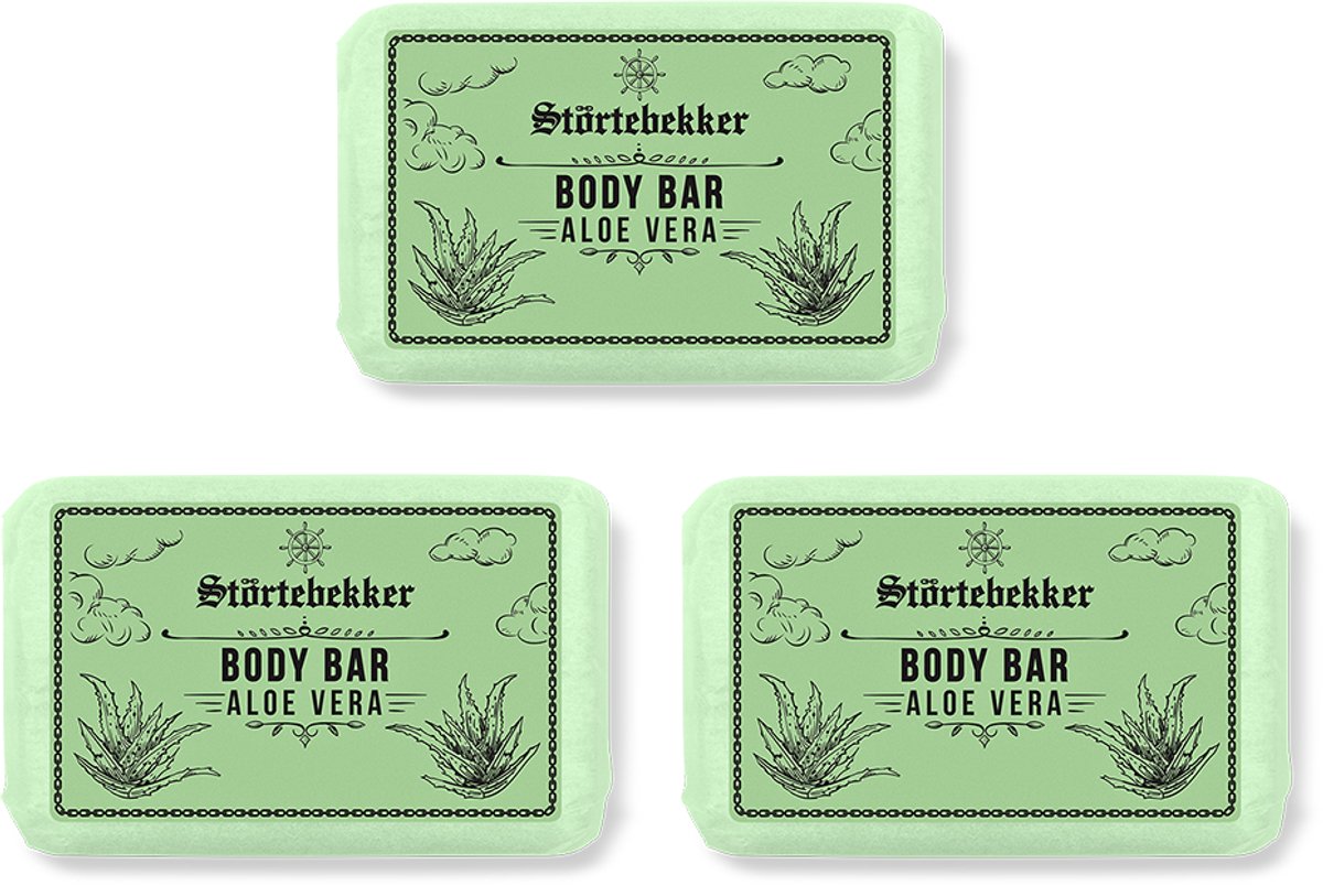 Störtebekker® Body Bar Aloë vera - Plasticvrije Vaste Zeep & Douchegel Heren - Natuurlijke & Duurzame Lichaamsverzorging - Vegan Bodywash met Sheaboter - 120g