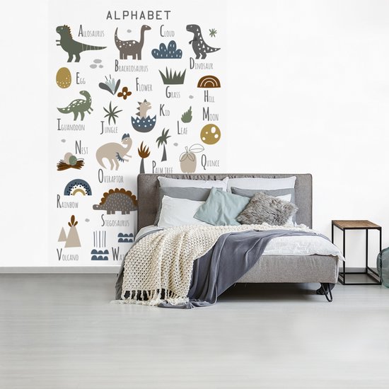 Papier peint - Papier peint photo peint Dinosaurus - Alphabet - Chambre d'enfant - Largeur 225 cm x hauteur 350 cm