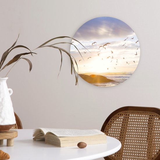 WallCircle® Wandcirkel 30x30 cm - Muurcirkel Kalm beeld van vogels bij zonsondergang - Muurdecoratie woonkamer - Wanddecoratie slaapkamer - Kamer decoratie accessoires - Ronde schilderijen