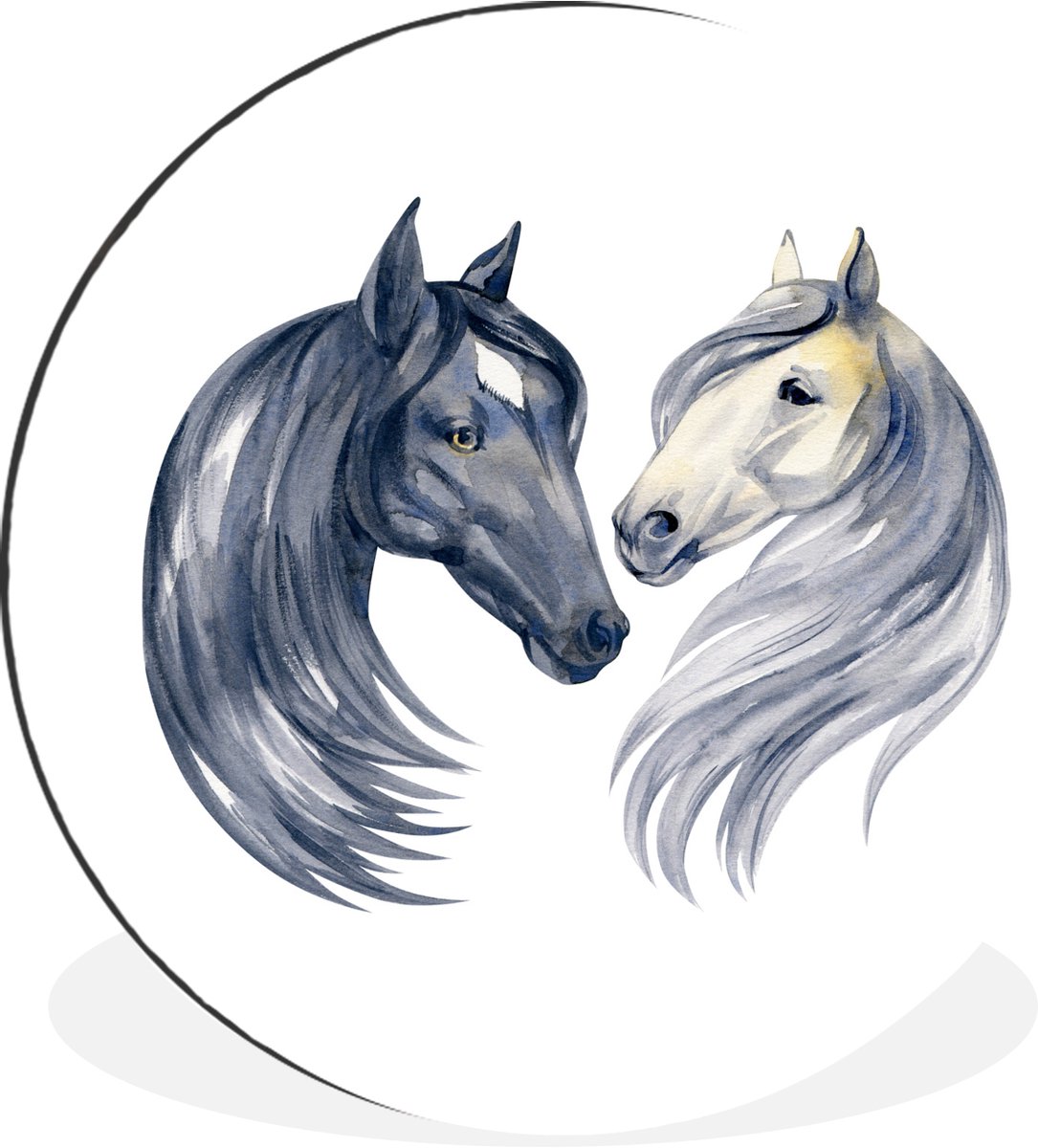 WallCircle - Wandcirkel - Muurcirkel - Paarden - Waterverf - Wit - Meisjes - Kinderen - Meiden - Aluminium - Dibond - 30x30 cm - Binnen en Buiten