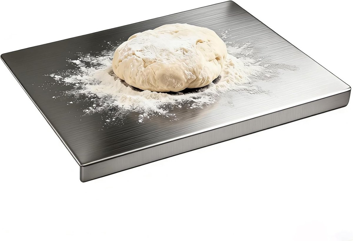 Snijplank van roestvrij staal 30 x 40 cm met afsluitrand: dunne en lichte snijplank van roestvrij staal als hygiënisch werkblad en kneedplank voor keuken, bar