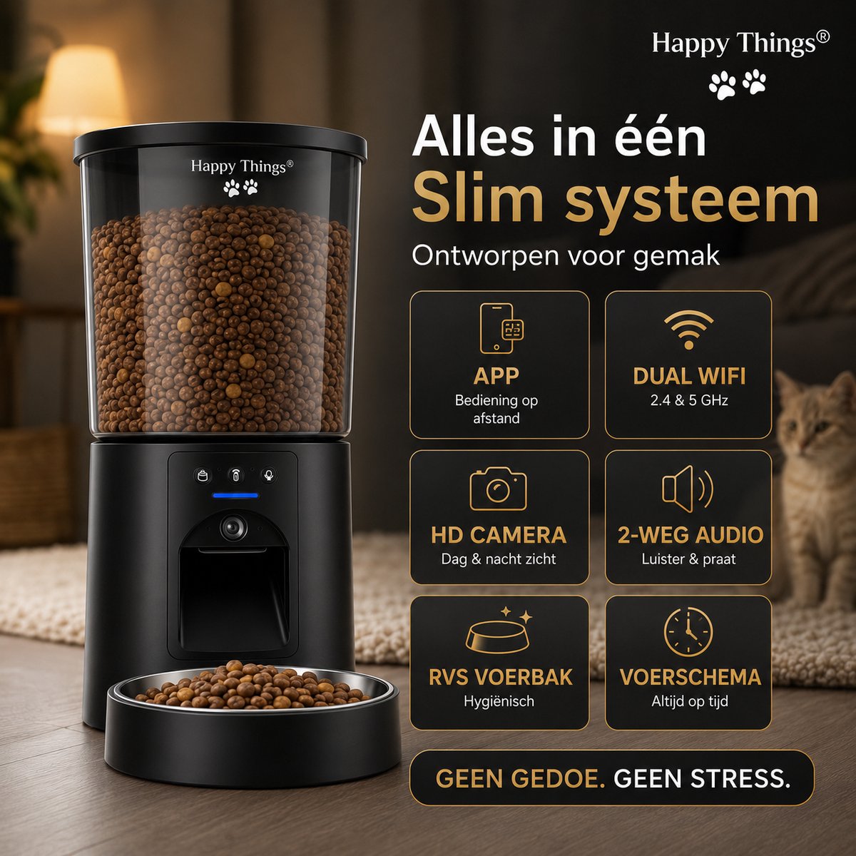 Happy Happy Things® Voerbak met Camera - 4L RVS thumbnail 4