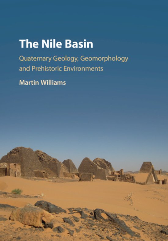 Boekomslag van 'The Nile Basin: Quaternary Geology, Geomorphology and Prehistoric Environments' door Martin Williams, met piramides in de woestijn.