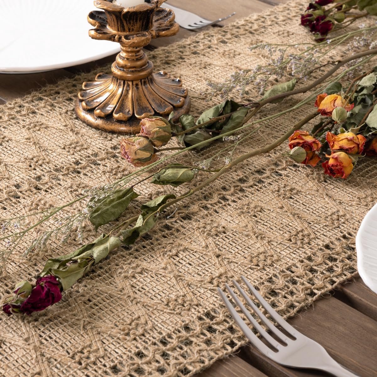 Boho Herfst Tafelloper Macrame Boerderij 95 Inch Jute Bamboe Salontafel Runner Rustieke Herfst Tafelhoes Dressoir Sjaal voor Eetkeuken Tafel Middenstuk Decor