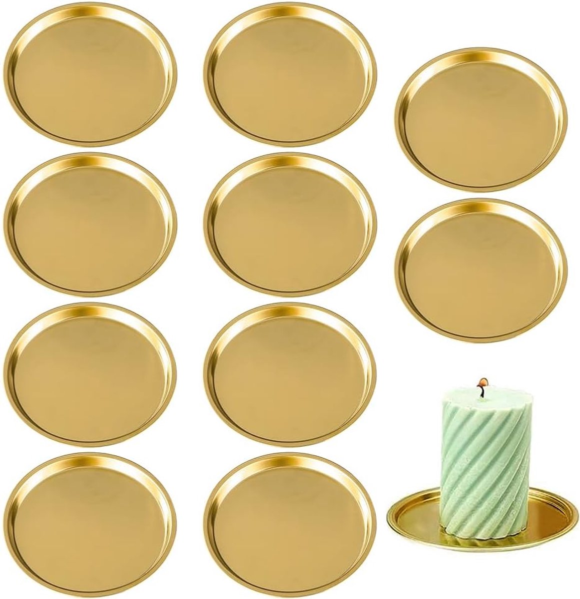 10 stuks 110 mm metalen plaatjes kaarsenhouders glazen voor kaarsen ijzer ronde plaat kandelaar kandelaars retro gouden kandelaars voor bruiloft party banket tafeldecoratie