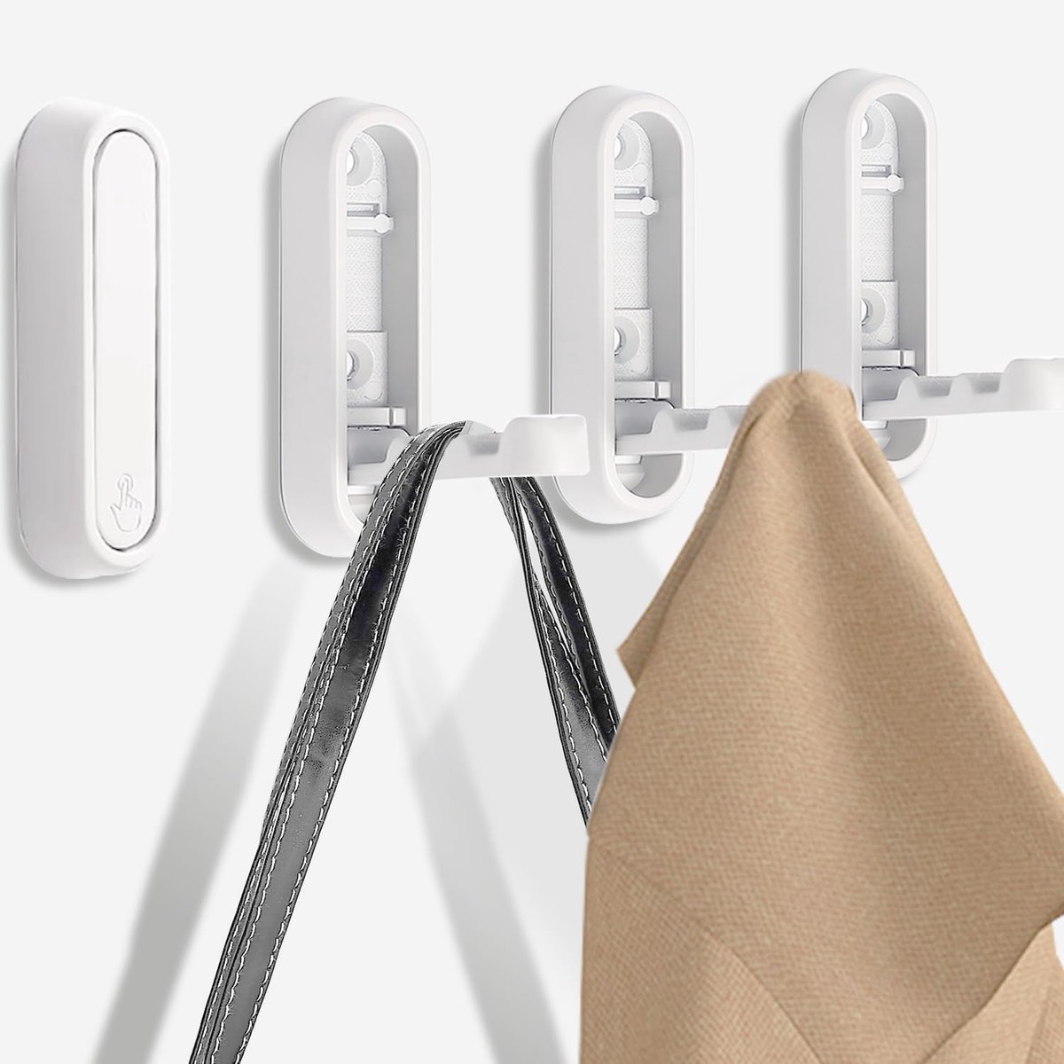 4 stuks klaphaken, wandhaken, opvouwbare wandhouder, 90 graden inklapbaar, koptelefoonhouder met schroeven, voor keuken, badkamer, muur, kantoor, garderobe (wit)