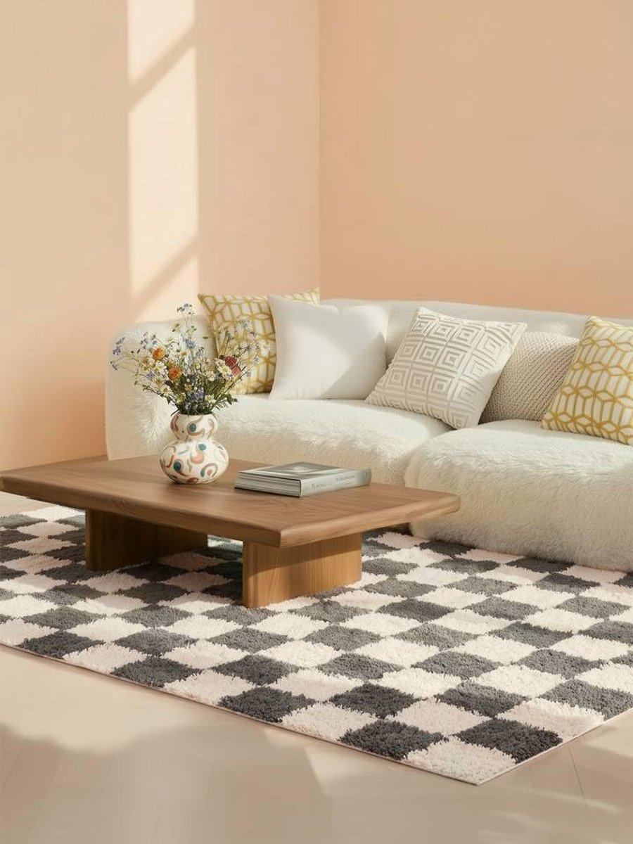Chessie, Vloerkleed, Moderne, 100 x 160 cm, Rechthoekig, Middelpolig, Woonkamer, Slaapkamer, Alleen chemisch reinigen, Donker Grijs/Off Wit