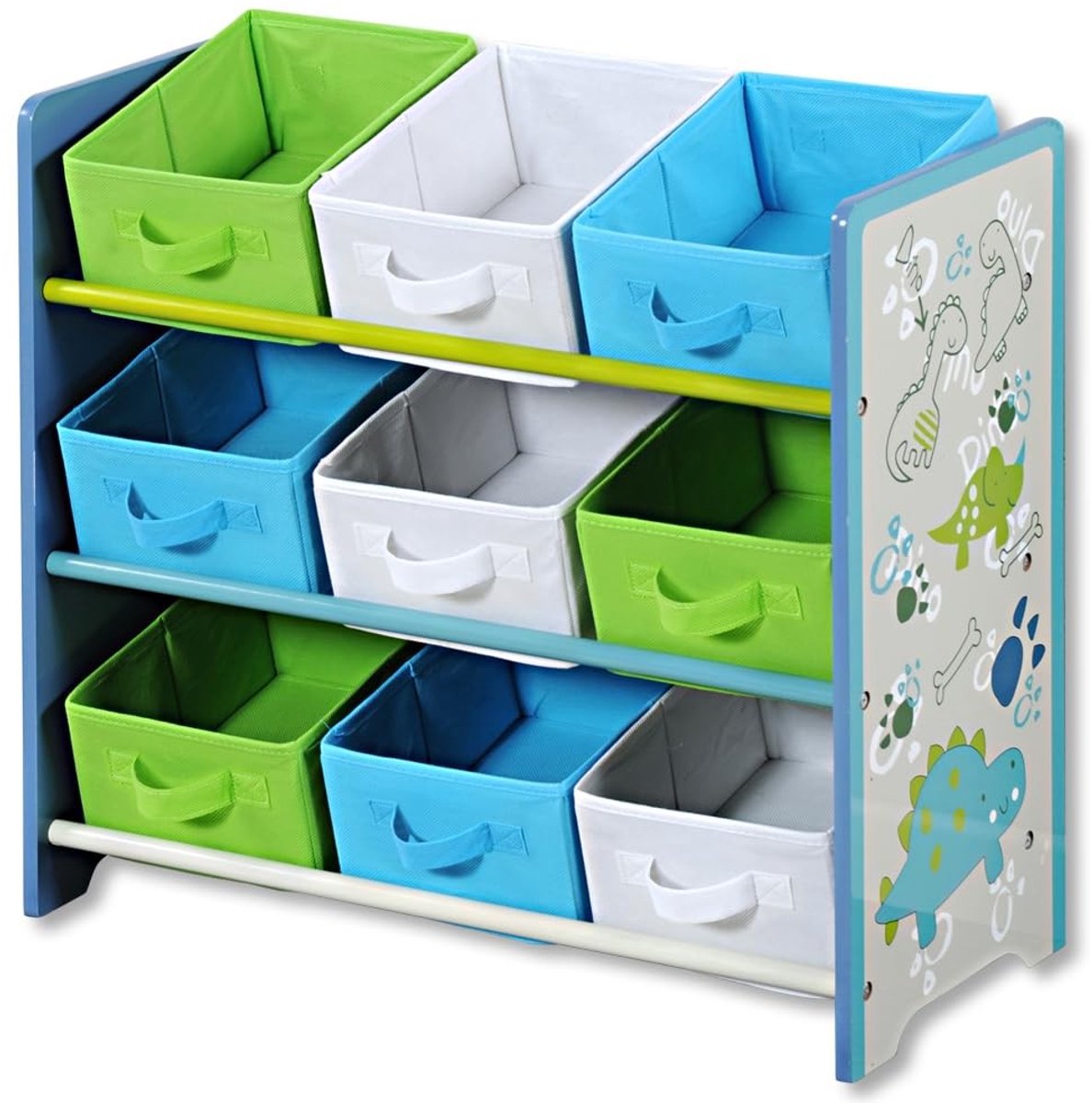 Omgoods- Opbergrek Hout - 9 Stoffen Manden - 66 x 30 x 59,5 cm - Kinderrek - Praktisch Gestructureerd - Eenvoudig Te Monteren - Opbergmeubel