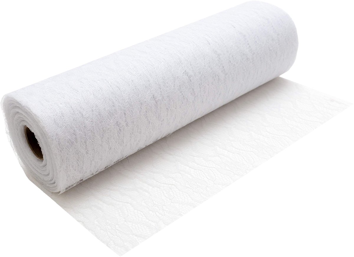 Omgoods - Elegante Tafelrunner van Kant, Pure Wit, 30 cm x 20 m