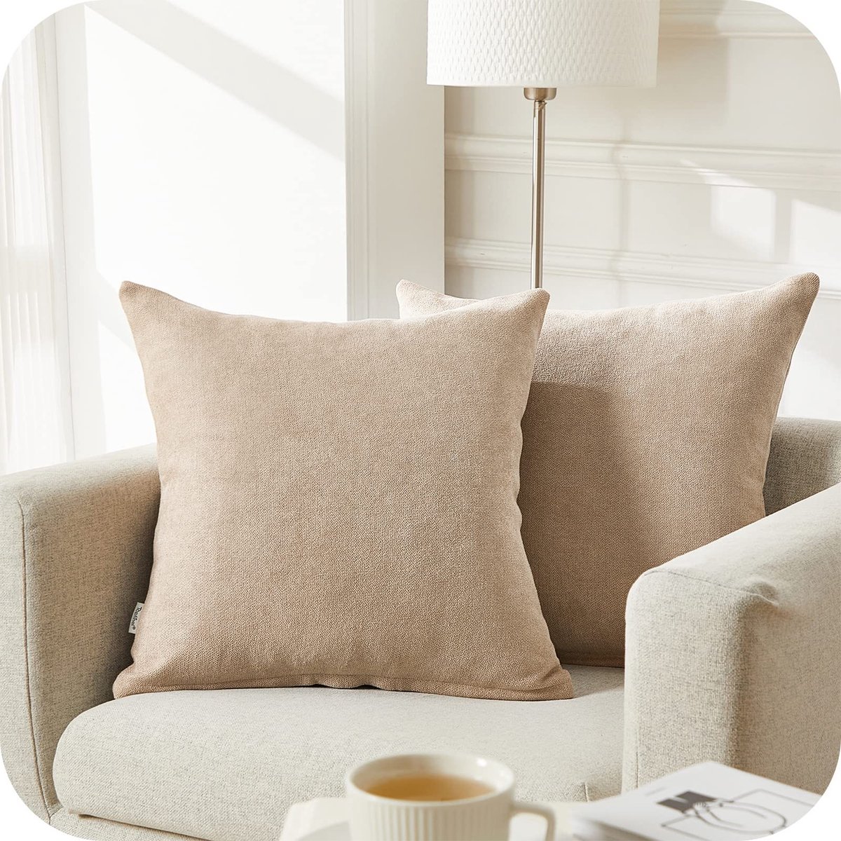 Omgoods - Set van 2 Decoratieve Kussenhoezen 50 x 50 cm Lichtkhaki