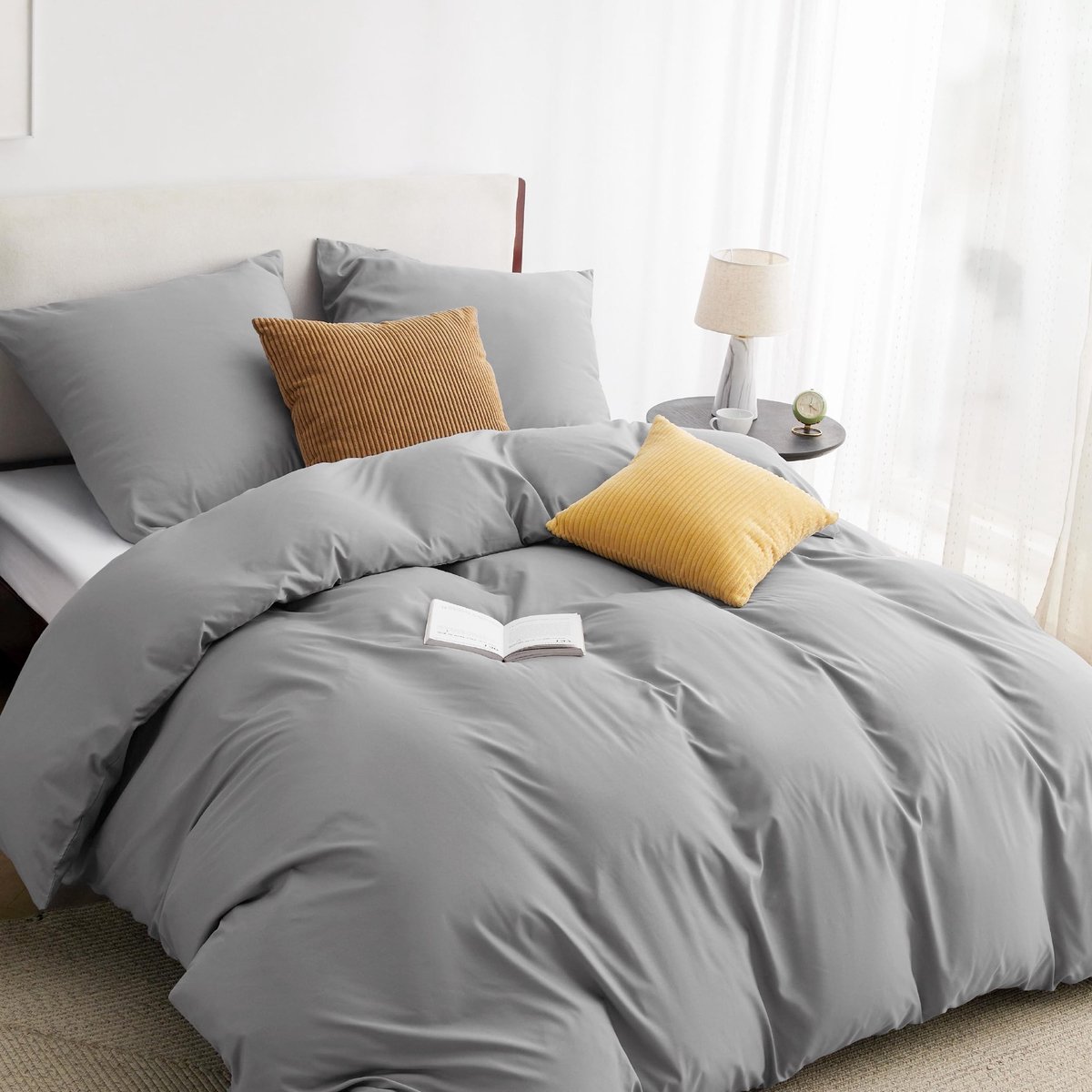 Omgoods - Bedlinnen Set 220 x 240 cm, Grijze Duvet Cover met Kussenslopen