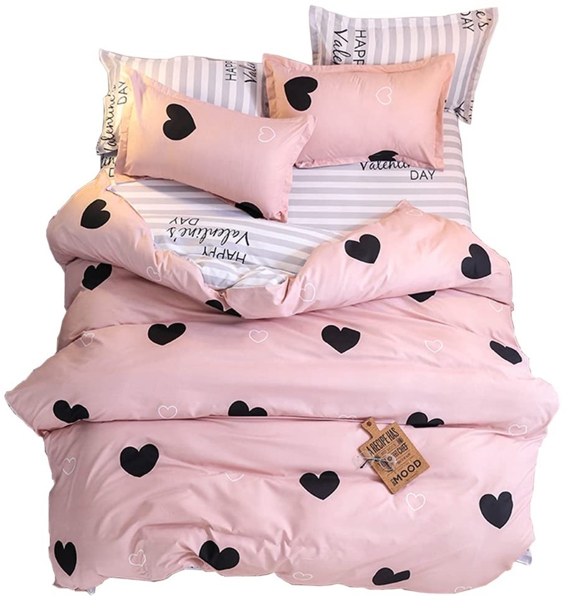Omgoods - 4-Delige Beddengoedset Katoen - Roze Hart 150x200 cm