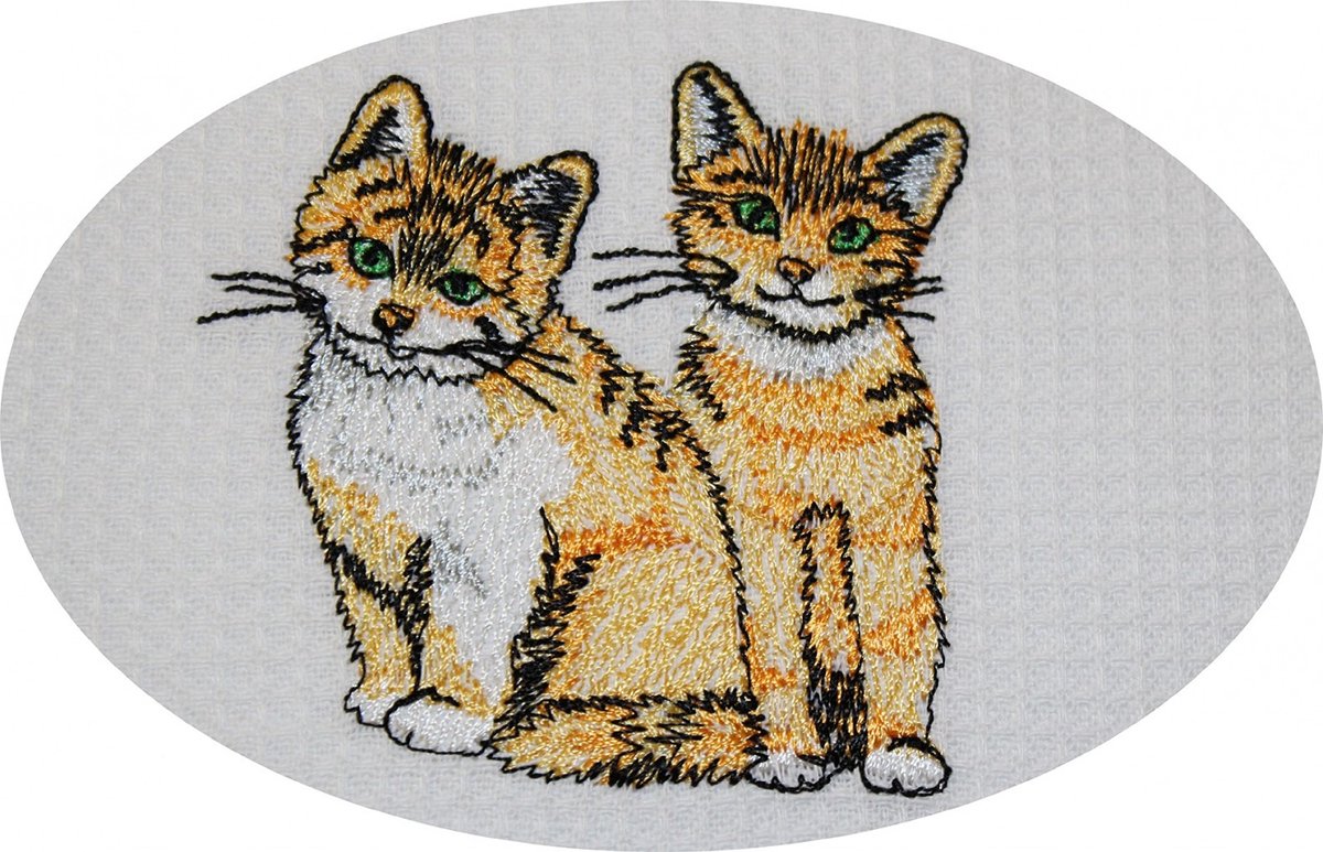 Omgoods - Wafel Pique Theedoek met Schattige Kattenborduursels - 50 x 70 cm