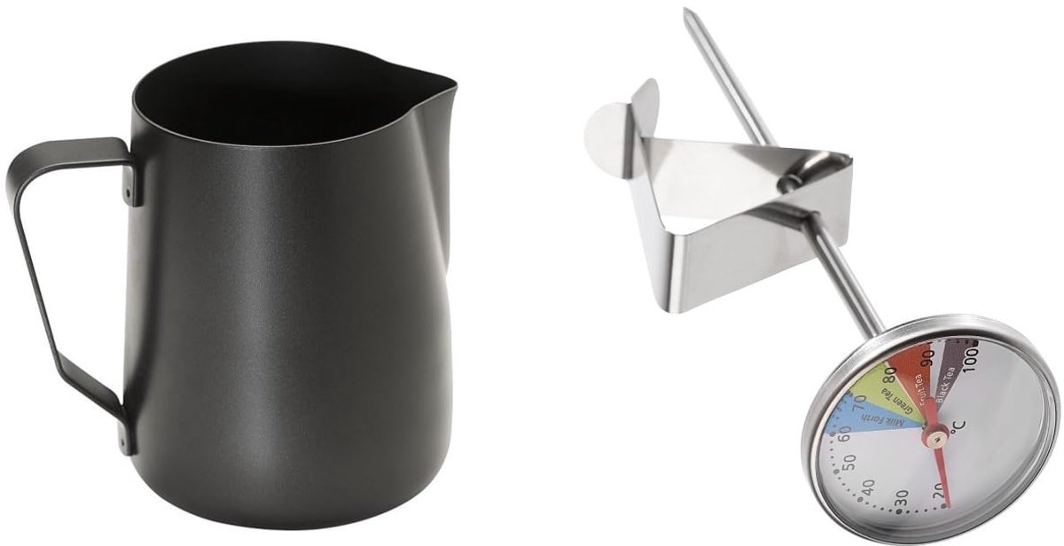 Buddy´s Bar Barista Edition - barista set - melkkan 0,8 l rvs zwart - thermometer met clip 13,5 cm