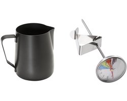 Buddy´s Bar Barista Edition - barista set - melkkan 0,8 l rvs zwart - thermometer met clip 13,5 cm
