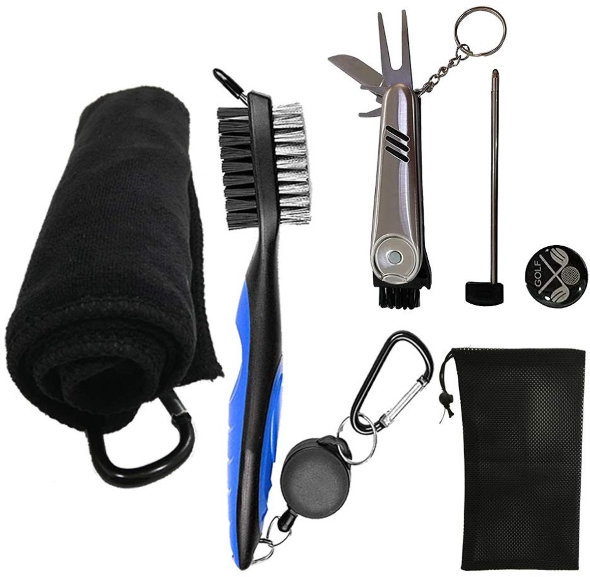 Omgoods - Golfaccessoires Set - Opvouwbaar Divot Tool met Marker en Schoonmaakborstel