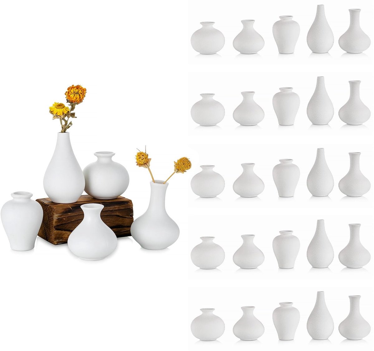 Omgoods- Keramische Vaas Set van 5 - Decoratieve Vazen voor Bloemen - Minimalistisch Ontwerp - Handgemaakt - Hoogwaardig Keramiek - Elegant Mat Oppervlak - Bloemenvazen