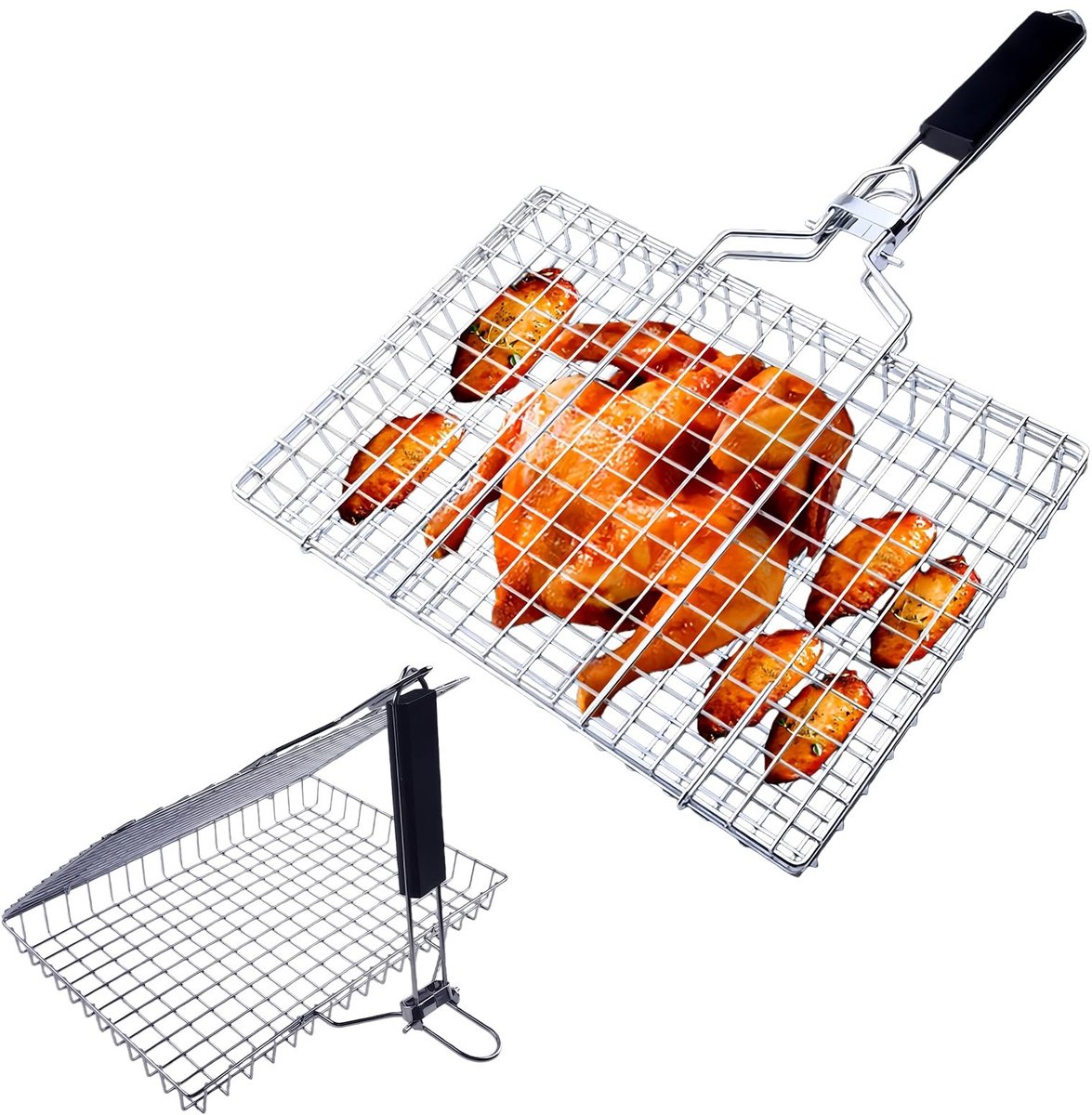 Omgoods - Draagbare Vouwbare BBQ Grillmand van RVS voor Groenten en Vlees