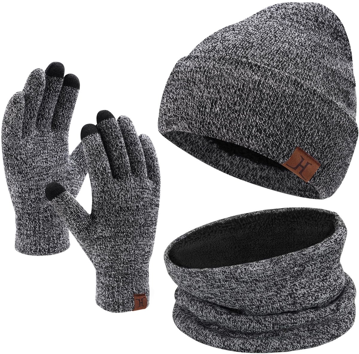 Omgoods - Set van 3 Warme Fleece Muts, Sjaal en Handschoenen met Touchscreen Functie