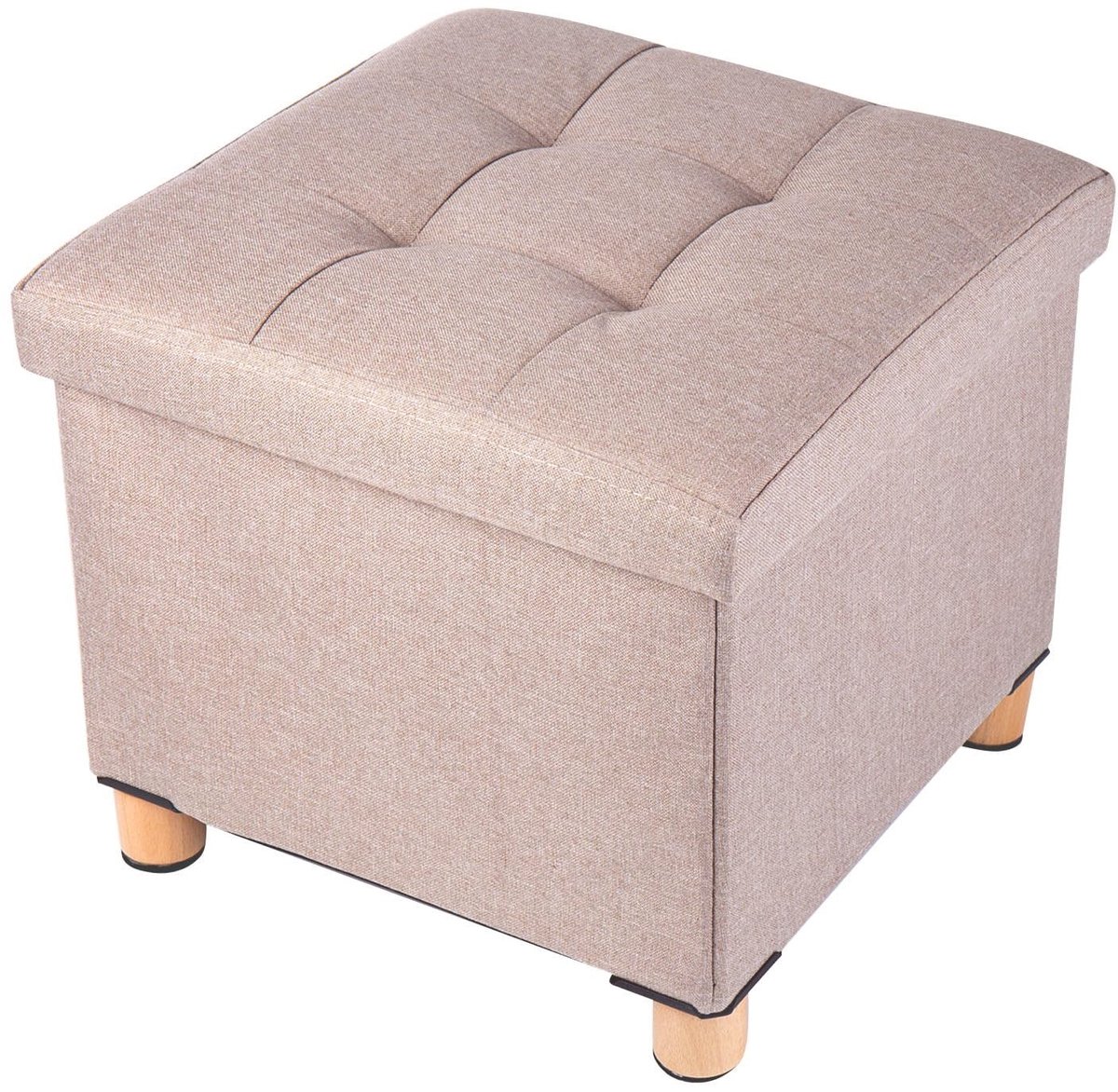 Omgoods - Opbergpoef met Opbergruimte, Houten Voetstuk Beige