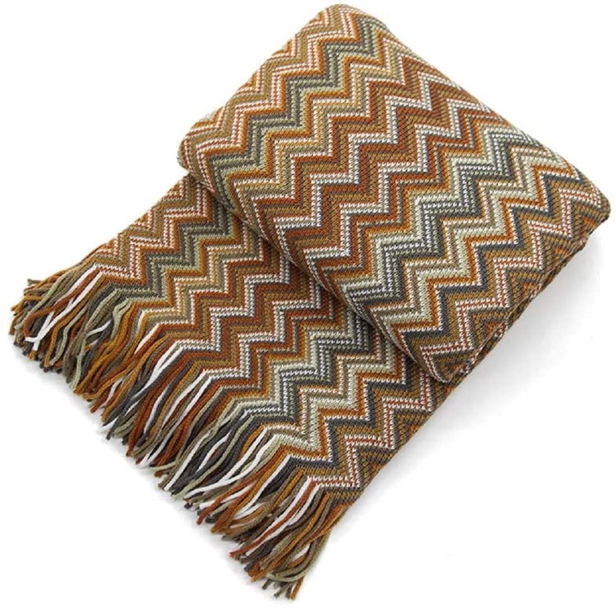 Omgoods - Bohemian Stijl Throw Bedsprei met Franjes (130x230cm, Geel)