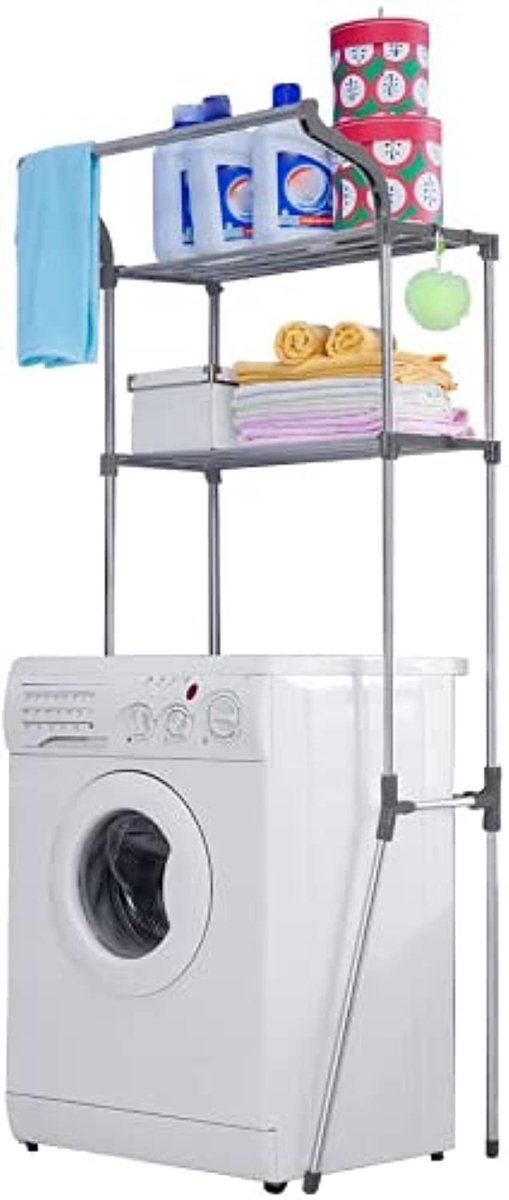 Omgoods - 2-Layer Badkamer Rack voor Boven de Wasmachine met Haakjes