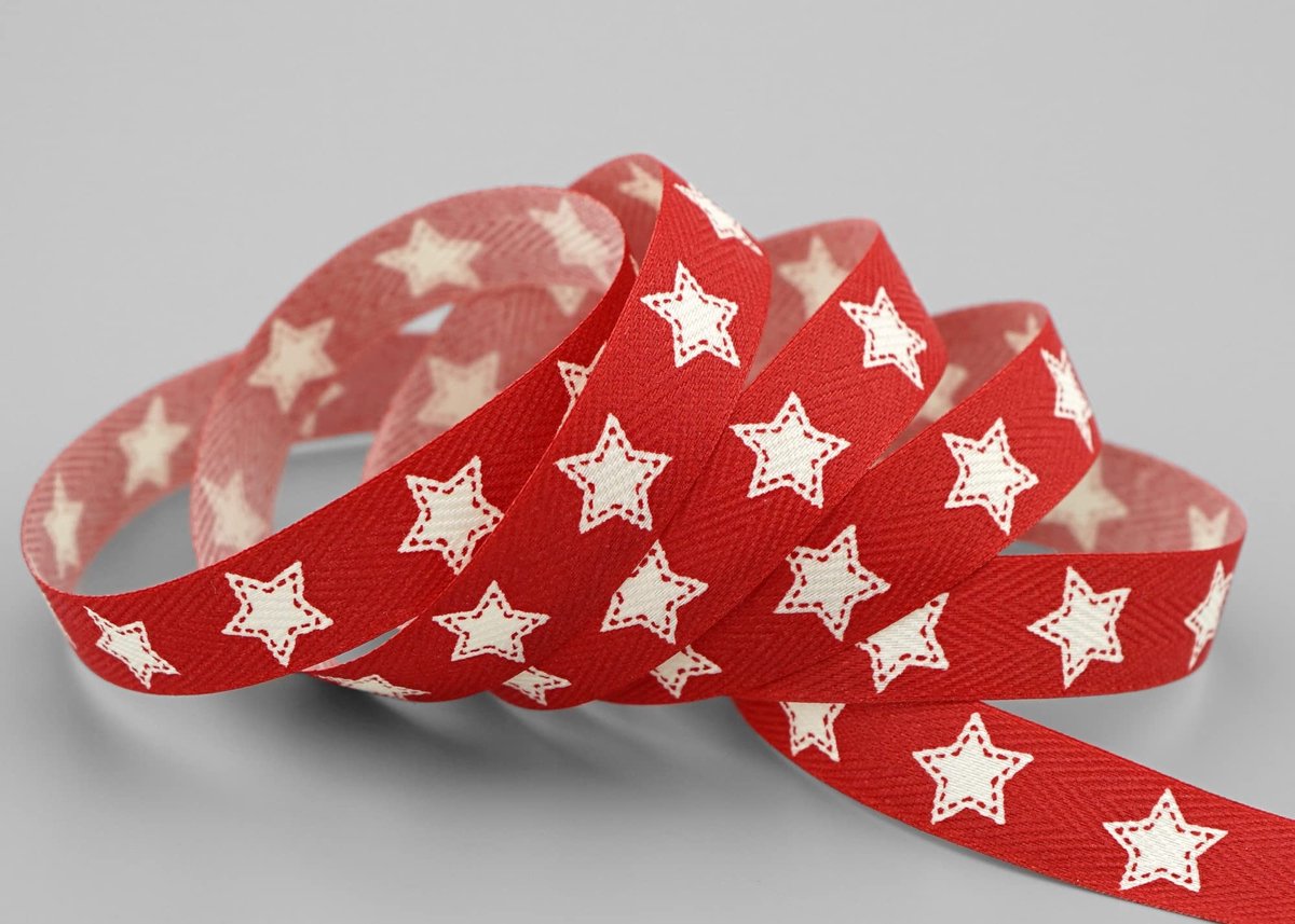 Omgoods - 20m x 15mm Decoratieve Sterrenlint in Rood voor Cadeaus