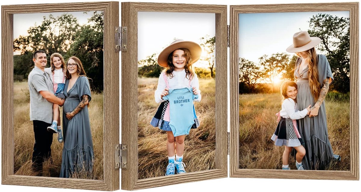 Omgoods - Houten Fotolijst voor 3 Foto's 10x15cm Vouwbaar