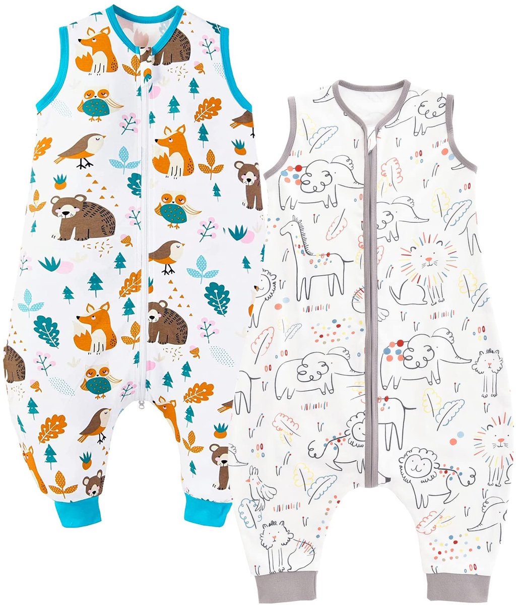 Omgoods - Baby Slaapzak Zomer met Benen - 0.5 Tog Katoenen Slaapzak voor Kinderen, 100 cm, Set van 2