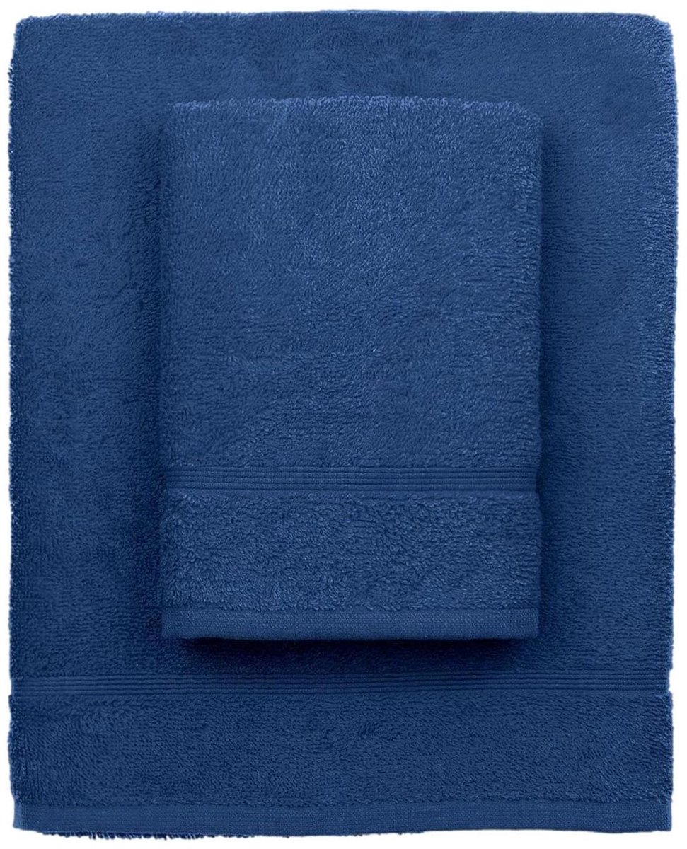 Omgoods - Set van 2 Blauwe Badhanddoeken 100% Katoen - Effen Design
