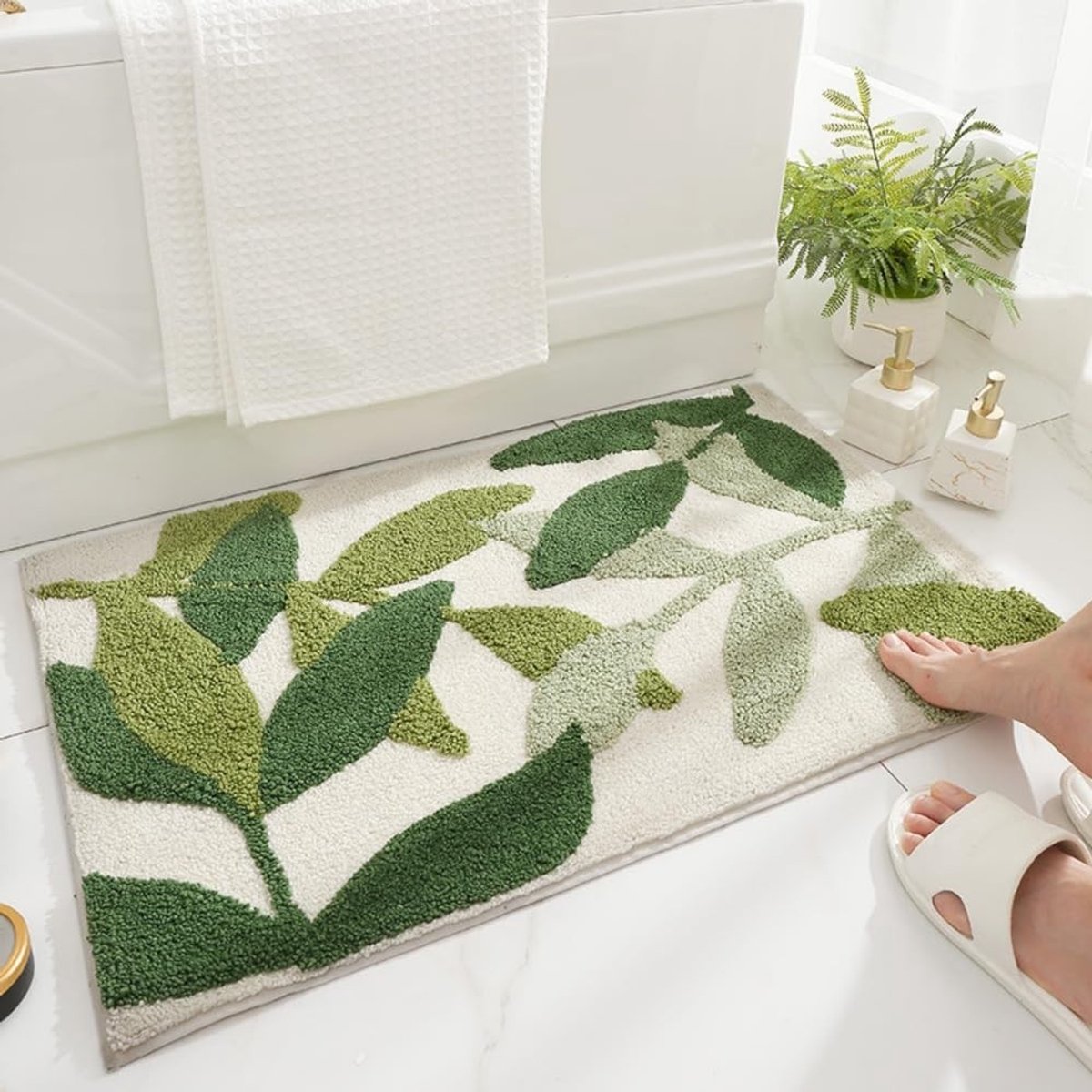 Omgoods - Super Zachte Badmat met Botanisch Patroon, Machinewasbaar