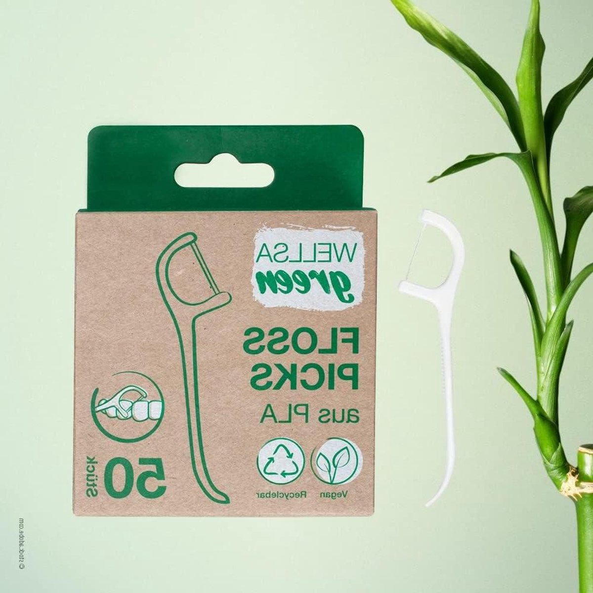 Tandflos Picks - Flosspicks Tandzijdehouder - Interdentale Reiniging - Plantaardig Materiaal - 50 stuks - Groen