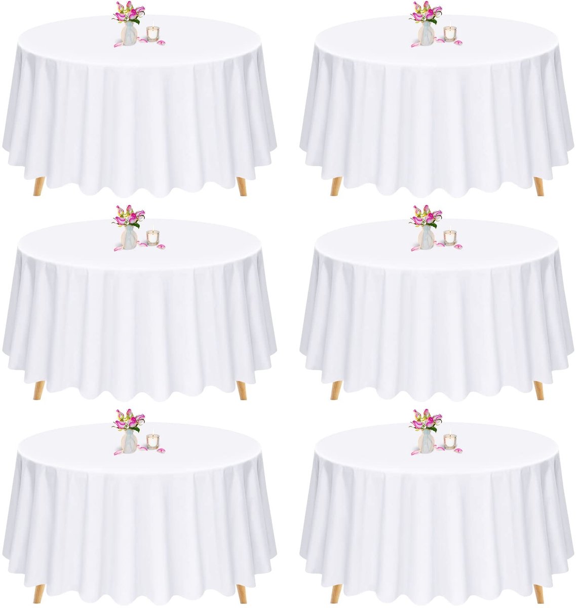 Omgoods - Set van 6 Witte Ronde Tafelkleed 90 Inch voor Feesten en Evenementen