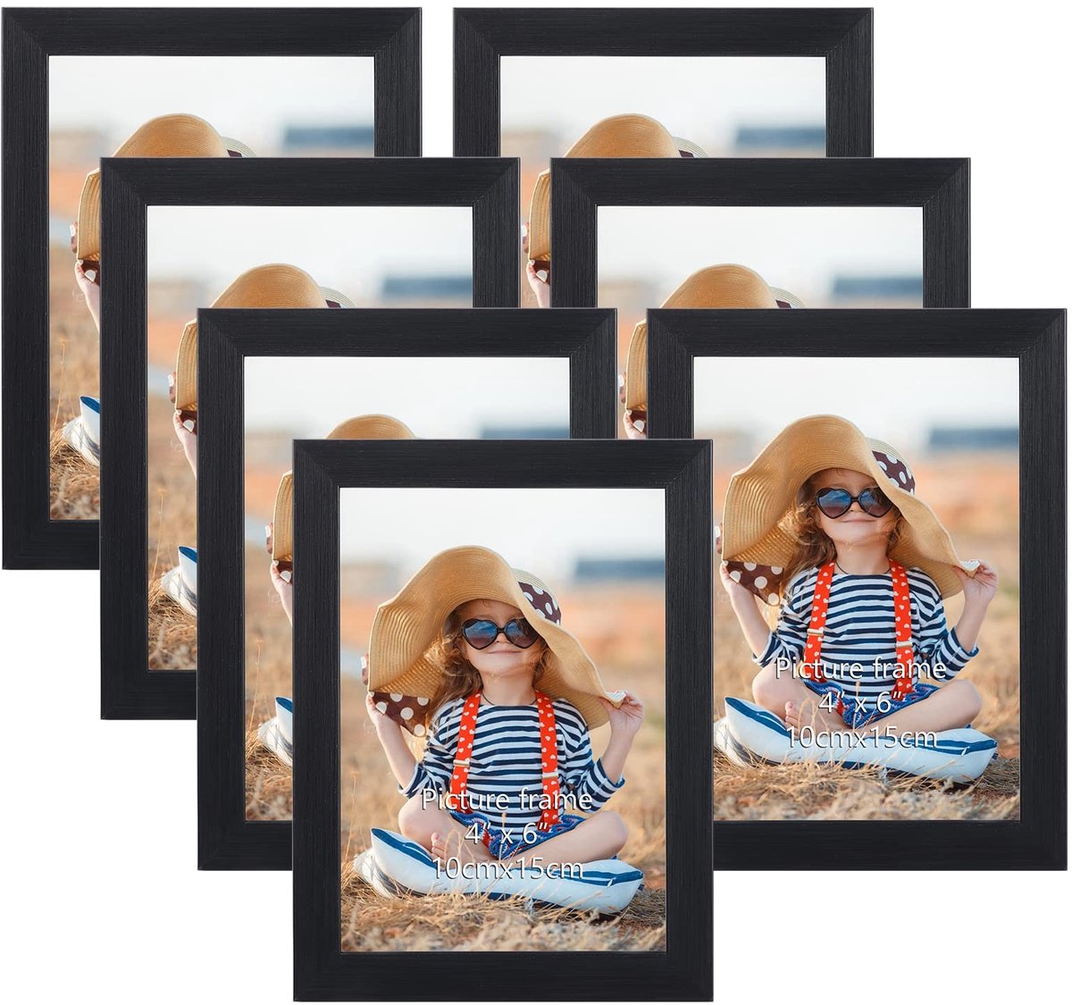 Omgoods - Set van 7 Zwarte Fotolijsten 10x15 cm met Echt Glas