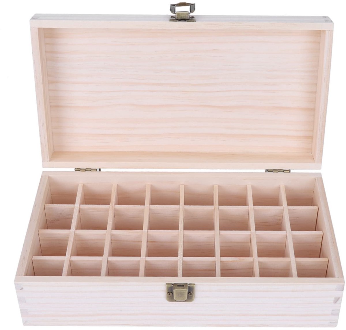 Omgoods- Opbergkoffer Houten - Opbergdoos voor Etherische Olie - Displaybox - Afneembaar Vak - Veilig voor SPA Salon - 32 Roosters