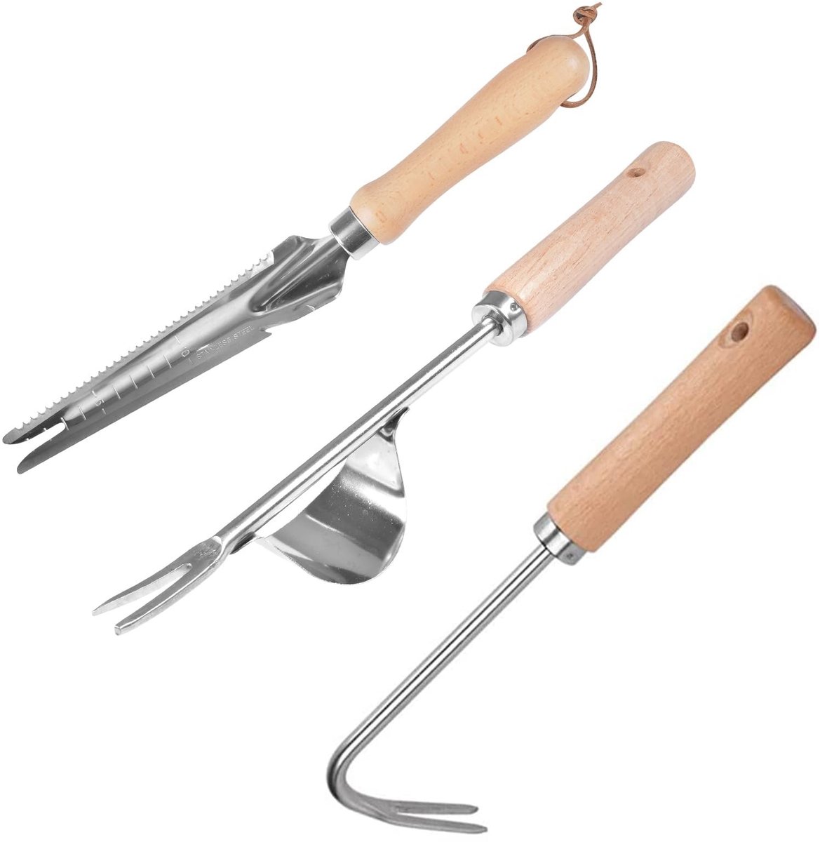 Omgoods - 3 Stuks Handmatige Onkruidverwijderaar van RVS met Houten Handvat