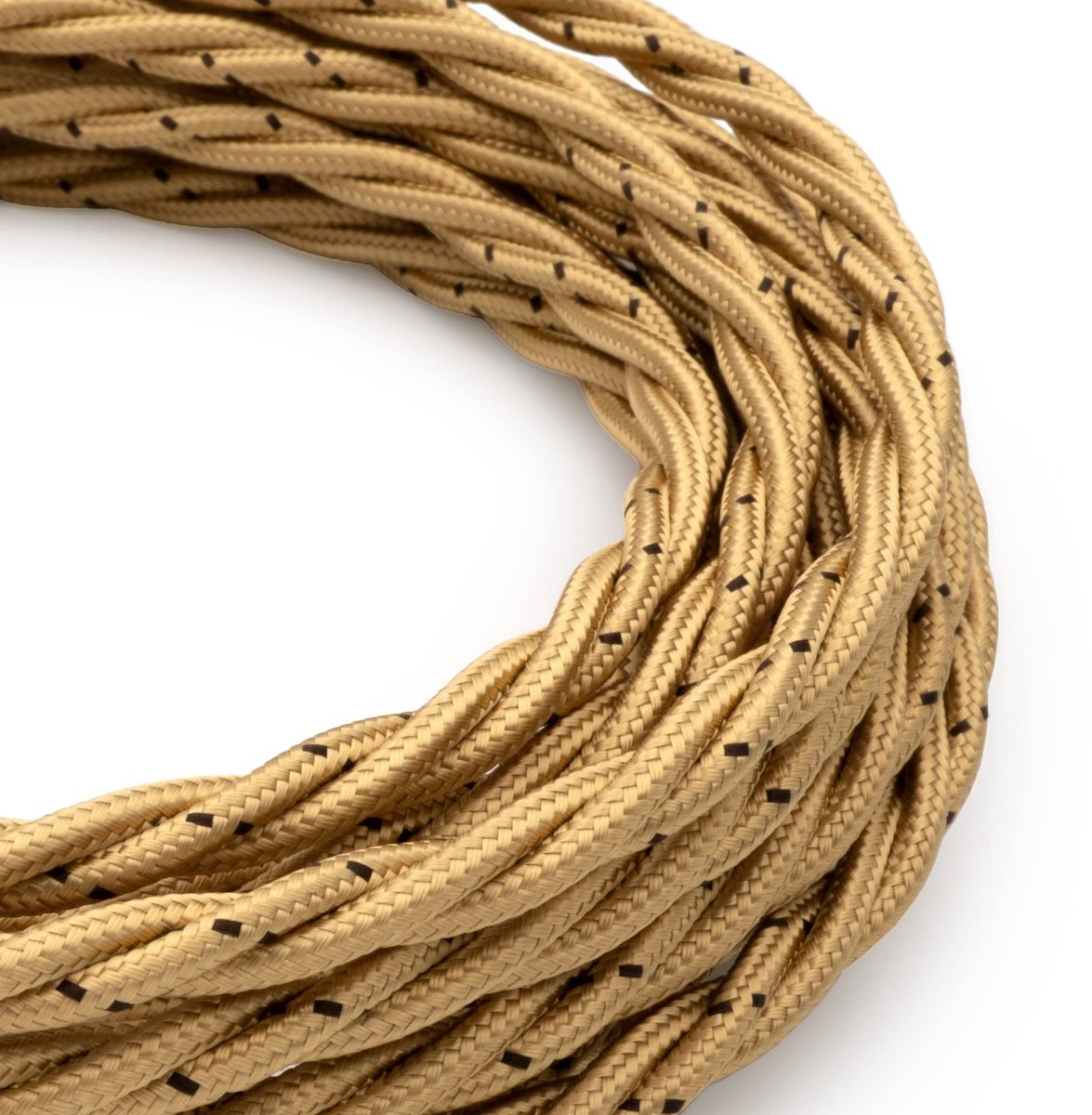 Omgoods - Textiel Kabel voor Lampen Goud, Vlechtwerk, 10m met Aarding
