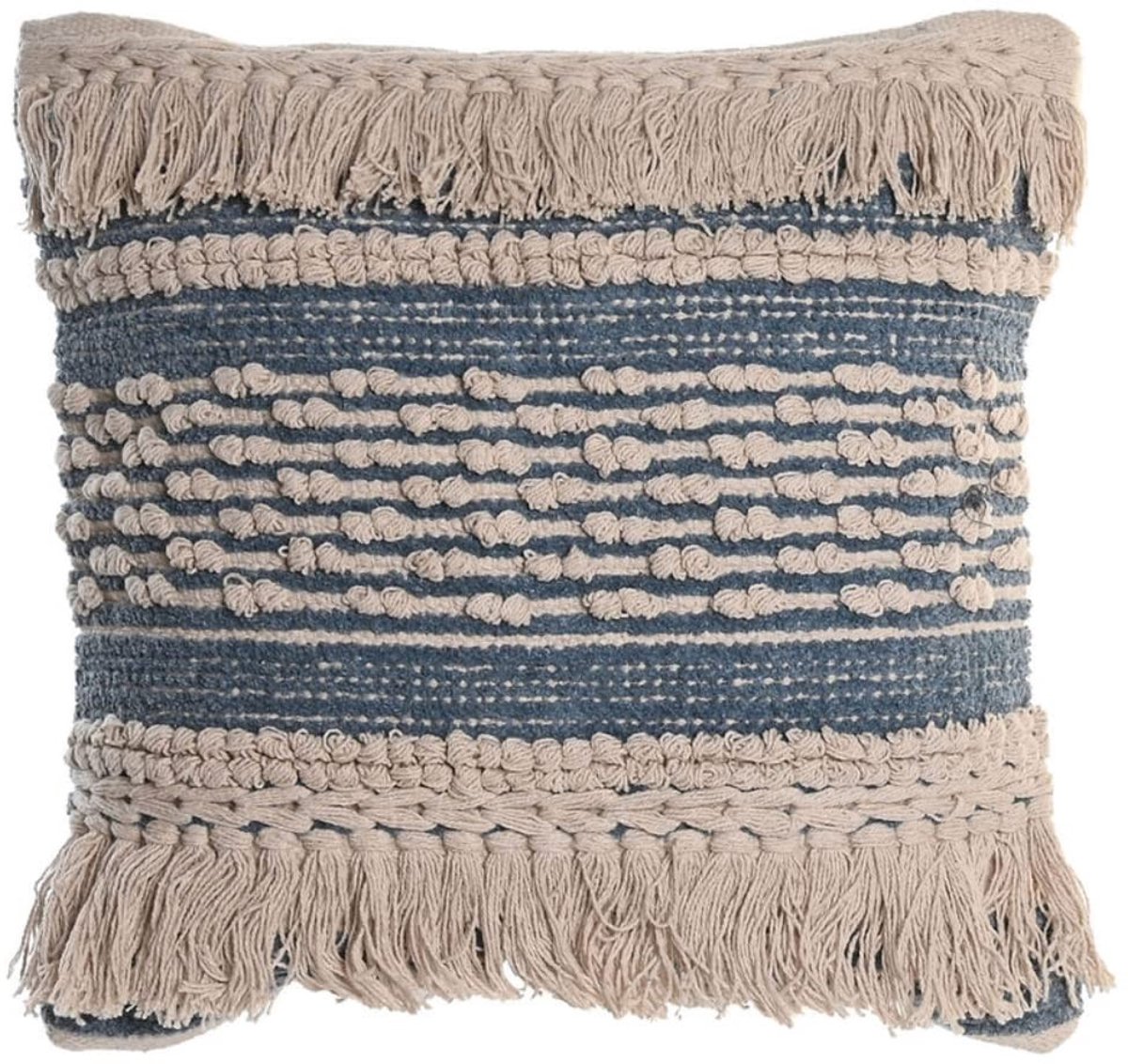 Omgoods - Boho Vloerkussen Katoen - Blauw Wit 45x45 cm met Rits