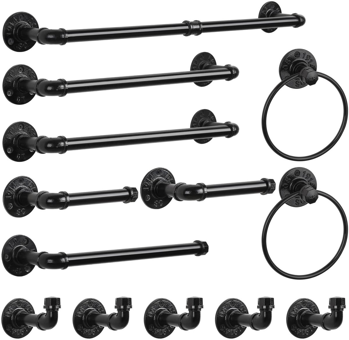 Omgoods - 13-delige Zwart Towel Bar Set - Industrieel Design