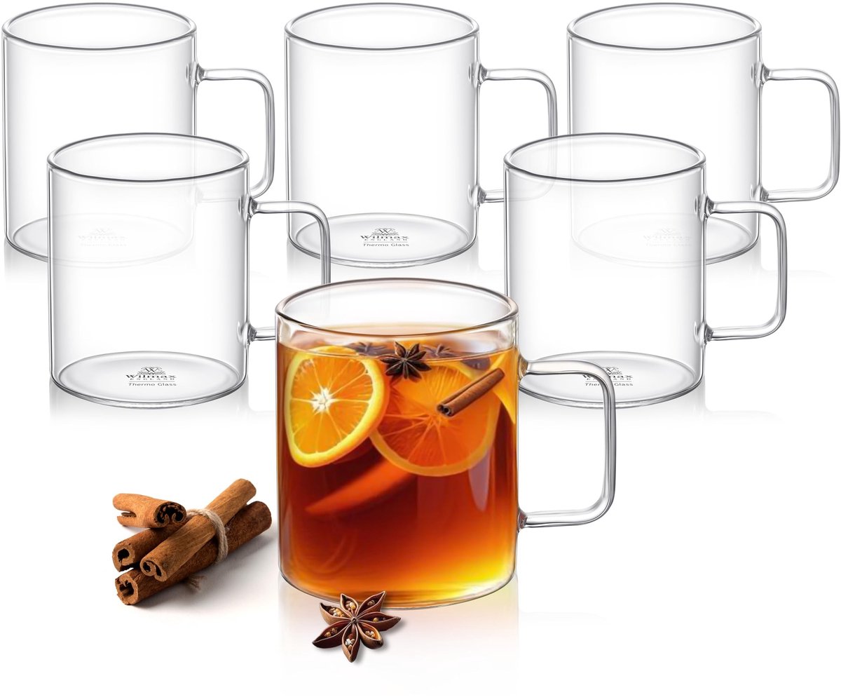 Omgoods- Theeglazen set van 6 - 500 ml - Dubbelwandig - Voor warme/koude dranken - Vaatwasmachinebestendig - Elegant design - Koffiemokken