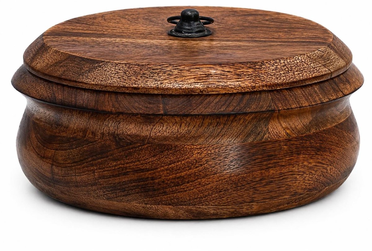 Omgoods - Houten Tortilla Warmer met Deksel voor Brood en Roti