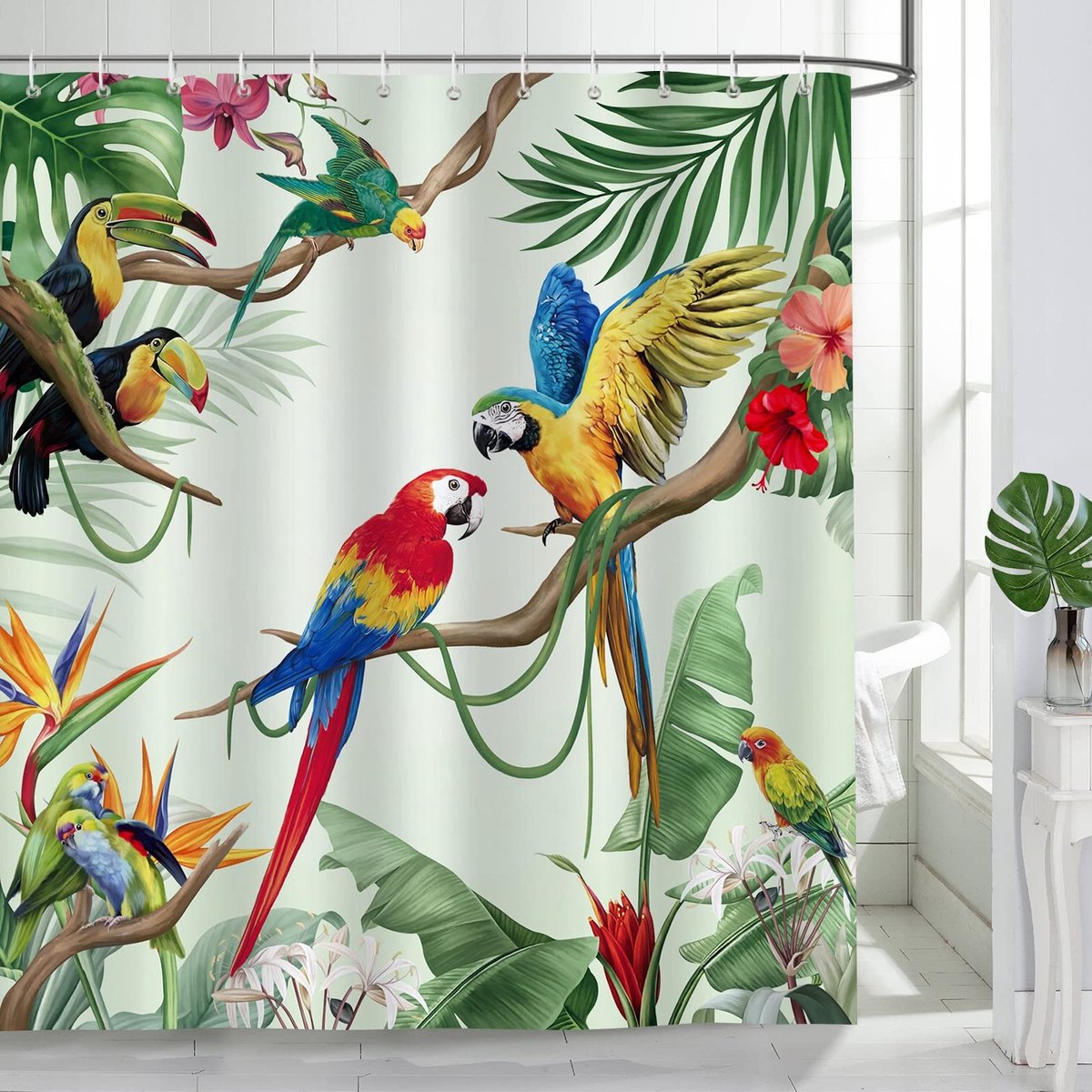 Omgoods - Tropical Birds Douchegordijn - 72 x 78 Inch Waterproof