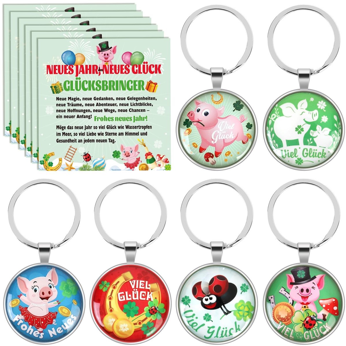 Omgoods- Nieuwjaarskaarten Geluksaccessoires Set - Geluksbig/Horseshoe/Shamrock - Nieuwjaarscadeau 2023 - Voor Kinderen - Speelgoed - Geluksspeelgoed