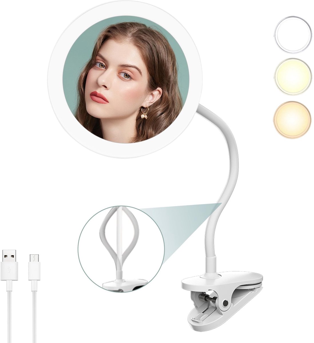 Omgoods - 10X Vergrotende Clip-on Make-up Spiegel - Verlicht en Draaibaar
