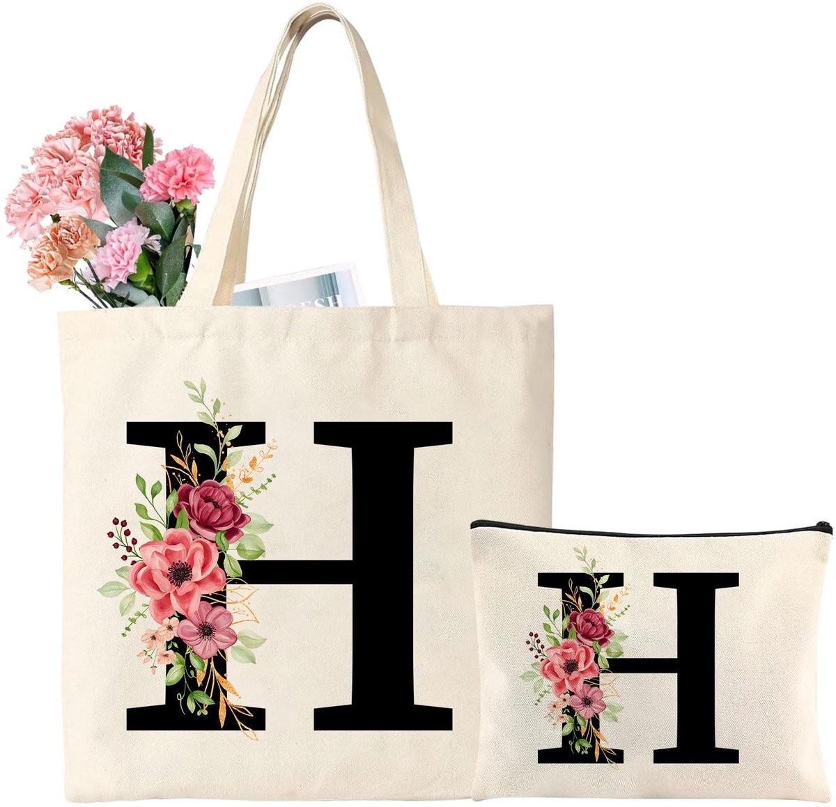 Omgoods - Cotton Shopper met Alfabetprint en Binnenzak