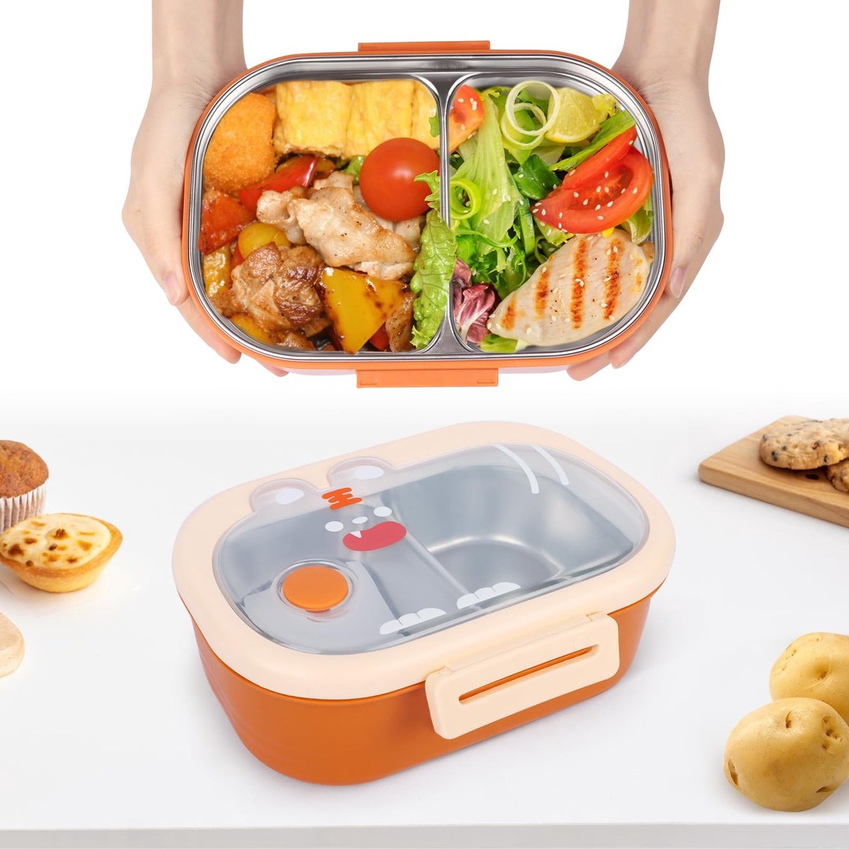 Omgoods - Bento Lunchbox Roestvrijstaal met 2 Compartimenten - Lekvrije Thermische Lunchbox